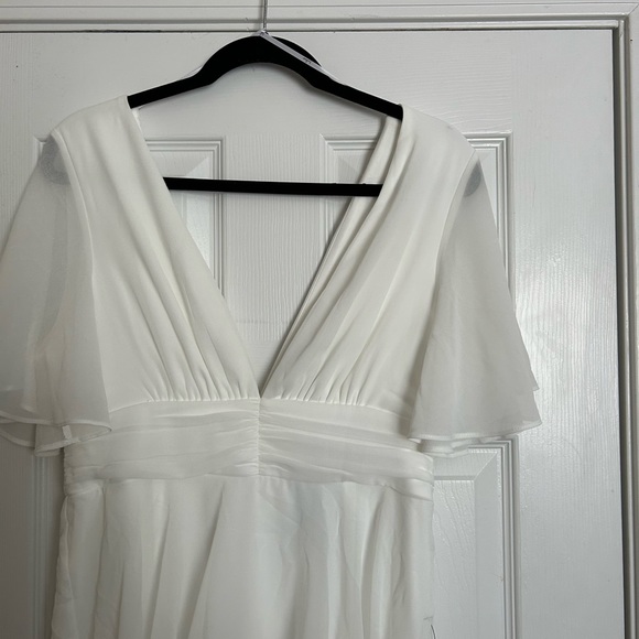 Lulu’s White Ruffle Deep V Dress - Picture 2 of 4